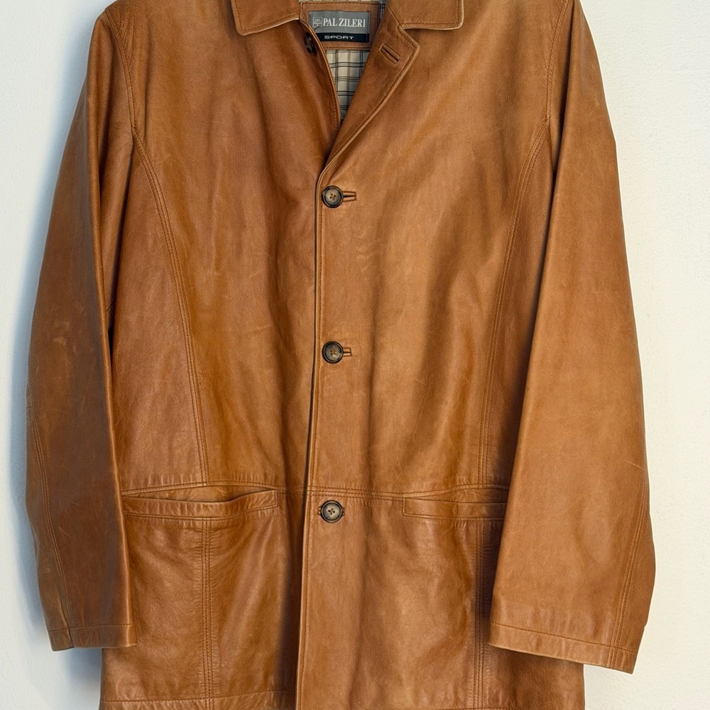 Pal Zileri Men's Brown Leather Trench Coat